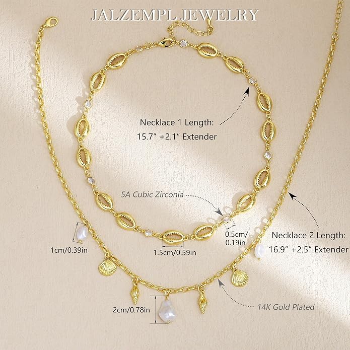Shell Charm Necklace For Women Stack Seashell Pearl Dainty Starfish Beach Layered 14k Gold Plated Pendant Summer Boho Jewelry Gifts