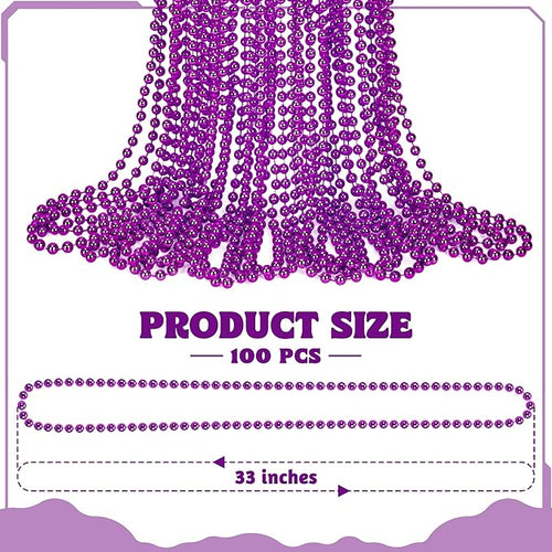 100 PCS Purple Beads Necklaces, Mardi Gras Beads, 33" Round Beaded Bulk Parade Throw Accessories Set, Beads For Carniaval Festive Celebrations Party