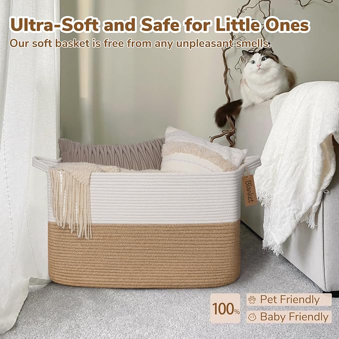 Goodpick 75L Extra Large Woven Rope Blanket Basket, Jute | 22" × 17" × 12" - Image 5