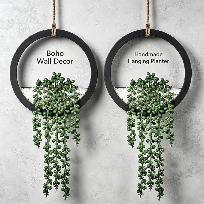 Boho Wall Decor, Indoor Hanging Planter Greenery Decor, Faux Succulent Wall - Image 5