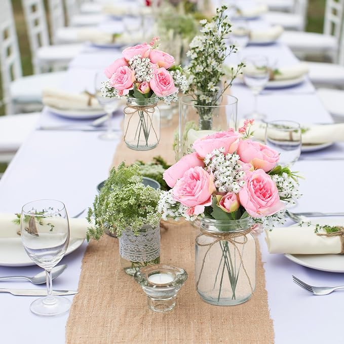 6 Sets Mason Jar Flowers Centerpiece Table Decorations, Coral Pink | Faux - Image 6