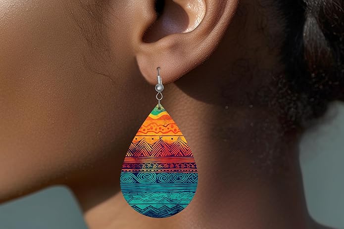 Teardrop Wood Earrings Light Weight Printed Image Dangle Jewelry, Fun and Funky Earrings