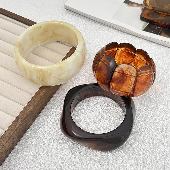 eartif 3Pcs Chunky Acrylic Bangle Bracelets for Women Big Resin Bangle Stack Bracelets Set Wide Oval Acrylic Bracelets Statement Jewelry