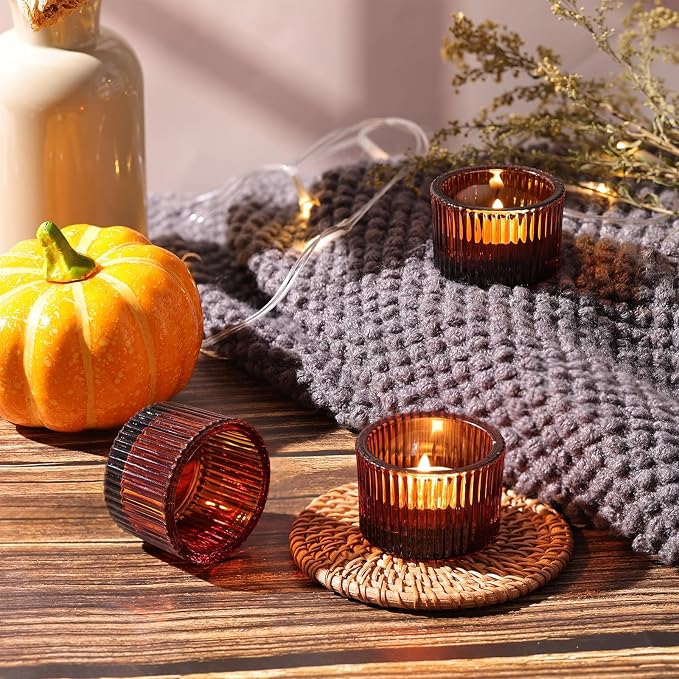 HAVITI 96 Pack Amber Tealight Candle Holders, Glass Votive Candle Holders Fall - Image 6