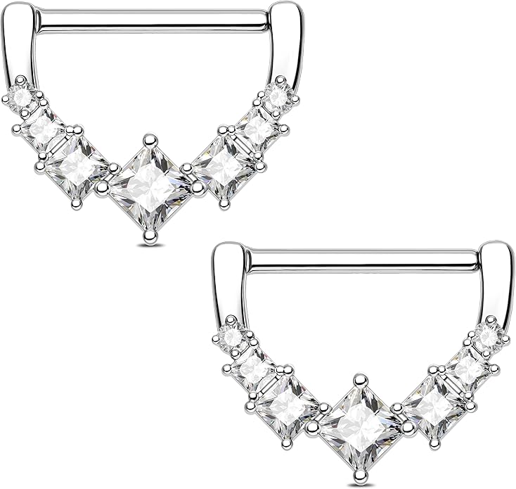 Melighting 14G Star Nipple Rings Steel 316L Nipple Piercing Jewelry Clear CZ Nipple Bars Clicker Nipple Barbell For Women Men 14mm
