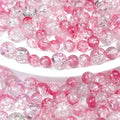 300pcs Crackle Glass Beads, 6mm and 8mm Pink Crystal Glass Beads Round Loose Spacer Bulk Beads for DIY Craft Earring Necklace Bracelet Jewelry