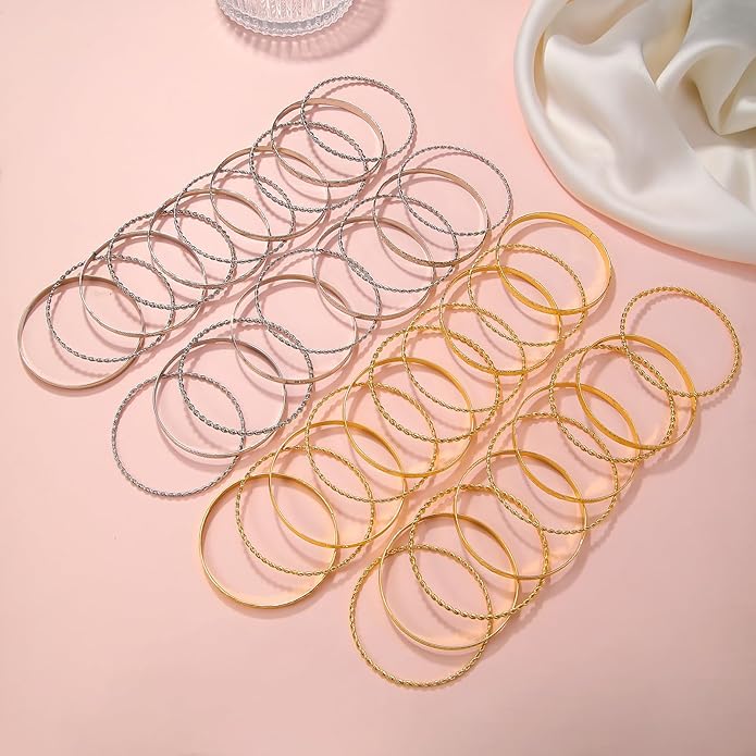 16Pcs Gold Bangle Bracelets for Women - Multi Layer Stackable Textured Bracelets Boho Jewelrys Set.