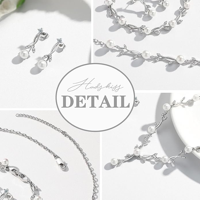 Hadskiss Jewelry Set for Women, Necklace Dangle Earrings Bracelet Set with White AAA Cubic Zirconia, Allergy Free Wedding Party Jewelry for Bridal Bridesmaid