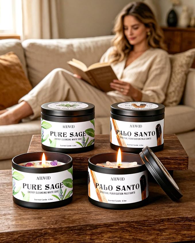 AOOVOO 2 Sage Candle & 2 Palo Santo Candle Set - Image 7