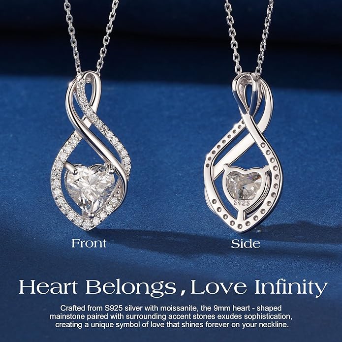 MOOSEA Valentines Gifts for Her, Infinity Moissanite Pendant Necklace, 1-3ct Lab Created Moissanite Necklace 925 Sterling Silver Anniversary Birthday Wedding Gifts for Women Wife Her