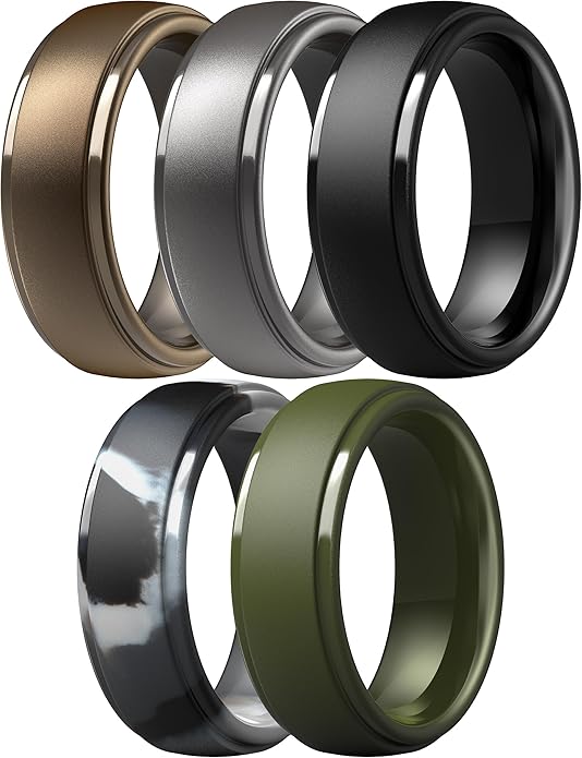 ThunderFit Silicone Rings for Men - 7 Rings / 4 Rings / 1 Ring Step Edge Rubber Wedding Bands 10mm Wide - 2.5mm Thick