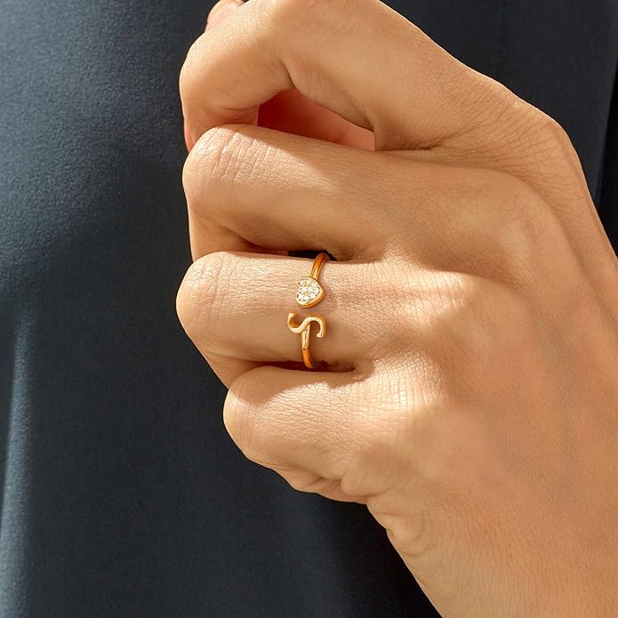 Valentines Day Gift Initial Rings for Teen Girls - S925 Heart Sterling Silver Rings for Teen Girls | 14K Gold/Rose Gold/Sterling Silver Plated Ring for Girls Kids Women Ring for Teenager Girls Gifts Adjustable, No Tarnish, Hypoallergenic