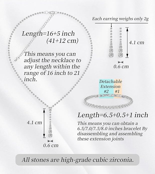 GZWHD Wedding Jewelry Sets for Bride Bridesmaid Women Cubic Zirconia Necklace Earrings Bracelet Set Gift for Mother Friend Wife Daughter Sister Party Prom Jewelry