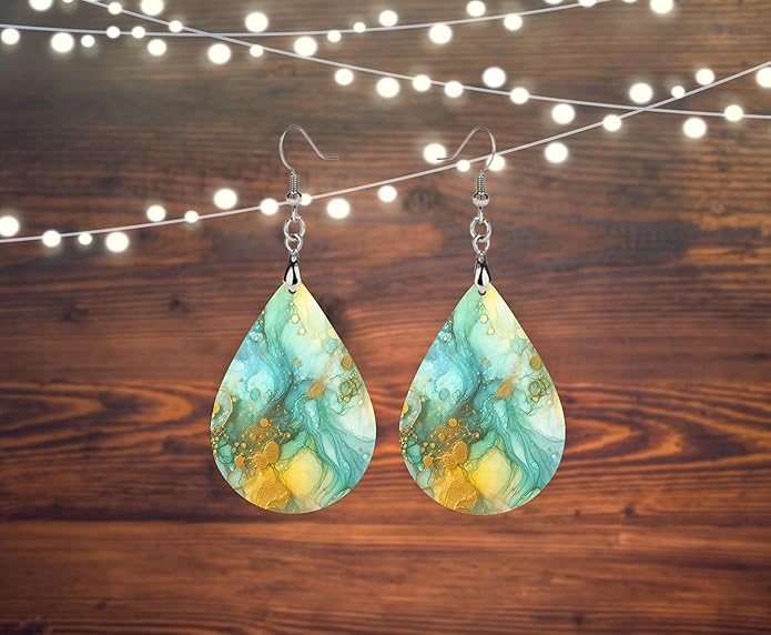 Teardrop Wood Earrings Light Weight Printed Image Dangle Jewelry, Fun and Funky Earrings