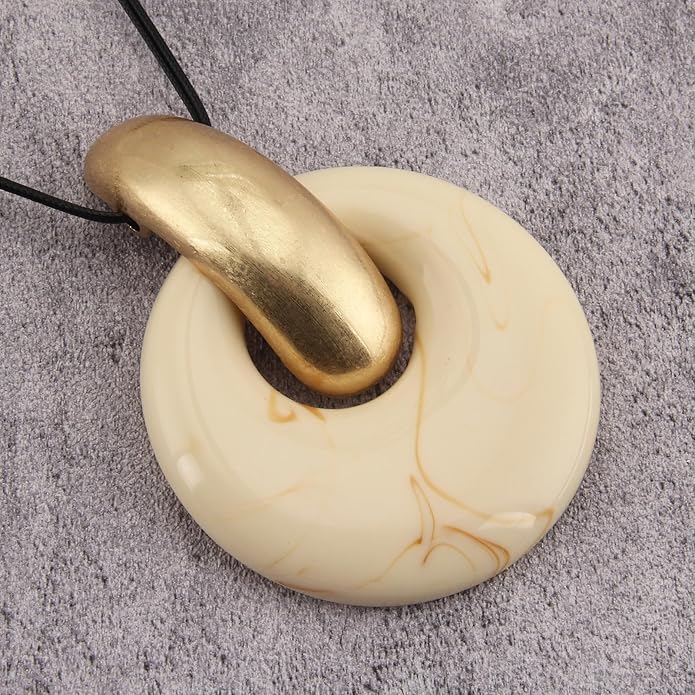 GelConnie Leather Necklace for Women Large Pendant Long Brown Necklace Circle Leather Choker Vintage Sweater Necklace Gold Chunky Boho Necklaces for Women