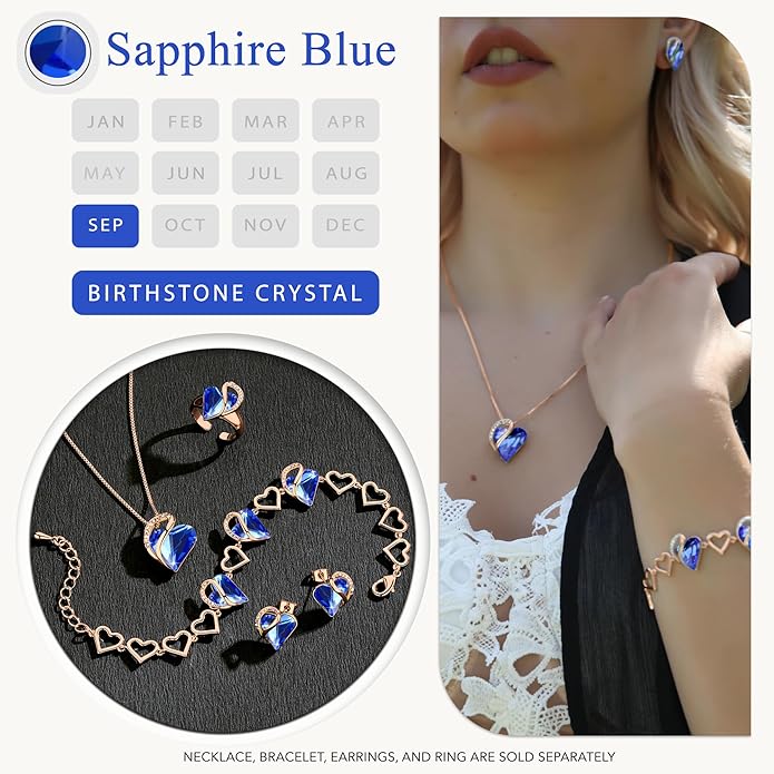 Leafael Rose Gold Plated Necklace for Women: Heart Shaped Birthstone/Healing Crystals Center, Dazzling Cubic Zirconia, Hypoallergenic Chain (18"+2"), Jewelry Gifts for Anniversaries and Birthdays