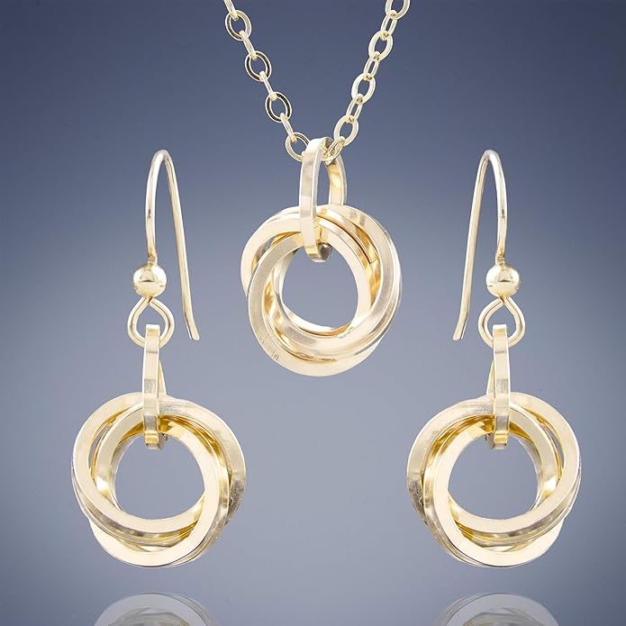 Tahmi Elegant 14K Yellow Gold-Filled Love Knot Jewelry Gift Set | 20 Inch Circle Pendant Necklace and Dangle Earrings for Women | Perfect Everyday, Holiday, Birthday, or Wedding Gift Idea
