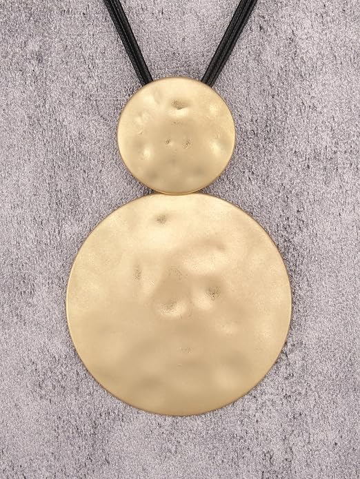 GelConnie Leather Necklace for Women Large Pendant Long Brown Necklace Circle Leather Choker Vintage Sweater Necklace Gold Chunky Boho Necklaces for Women