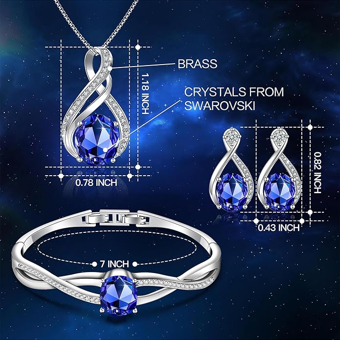 Charming Crystal Jewelry Sets For Women 18K White Gold Plating Bracelet Necklace And Earrings Sets For Wife Girlfriend Or Mothers Idea Gift For Mother's day