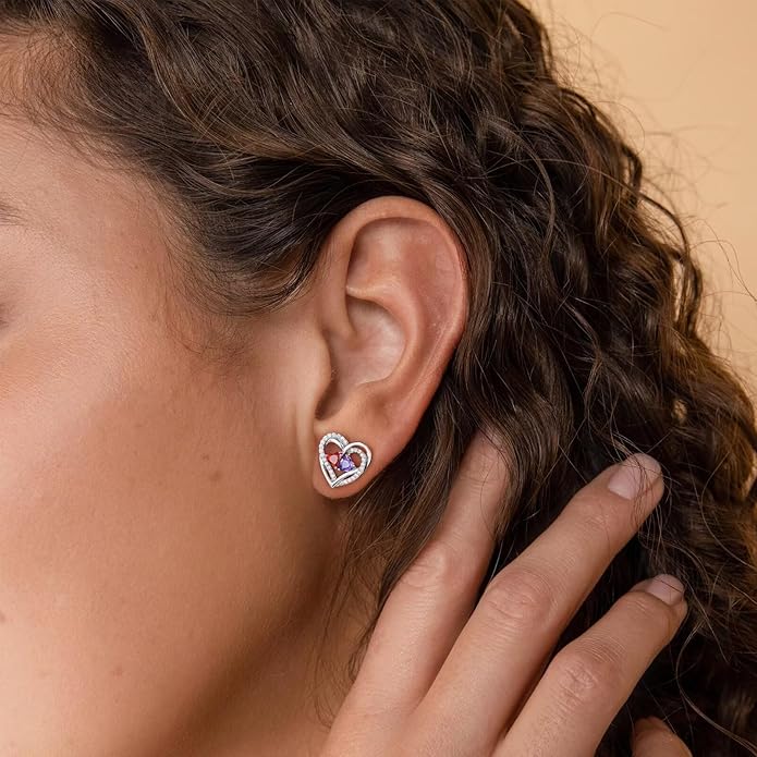Iefil Valentines Day Gifts for Her, 925 Sterling Silver Heart Birthstone Earrings, Anniversary Birthday Gifts for Women, Birthstone Jewelry for Her Wife Girlfriend Mom