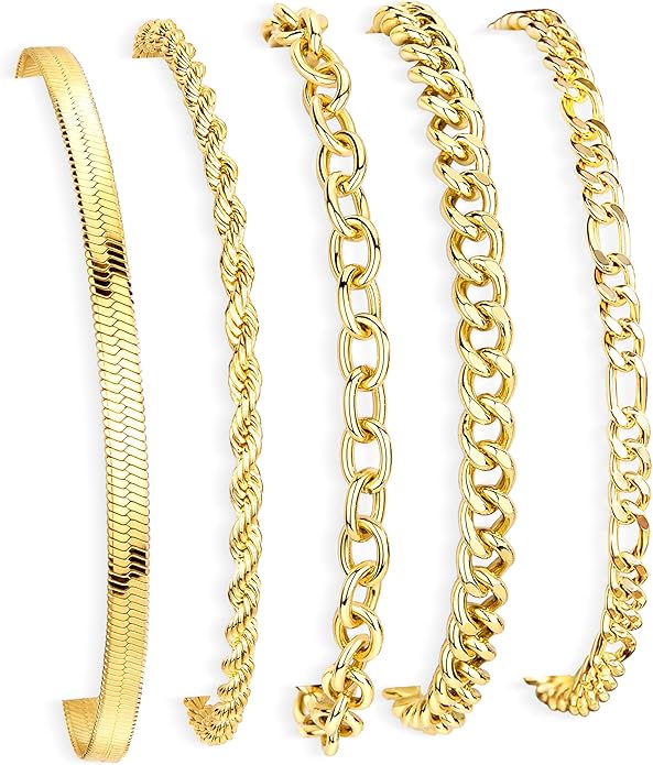 Gold Bracelets Set for Women Stack, Dainty Thick Bracelets Stack for Women Trendy, Simple Thin Gold Plated Cuff Stackable Bracelets With Beaded Cuban Paperclip Snake Rope Bangle Hand Chain Jewelry Gifts for Women Non Tainish