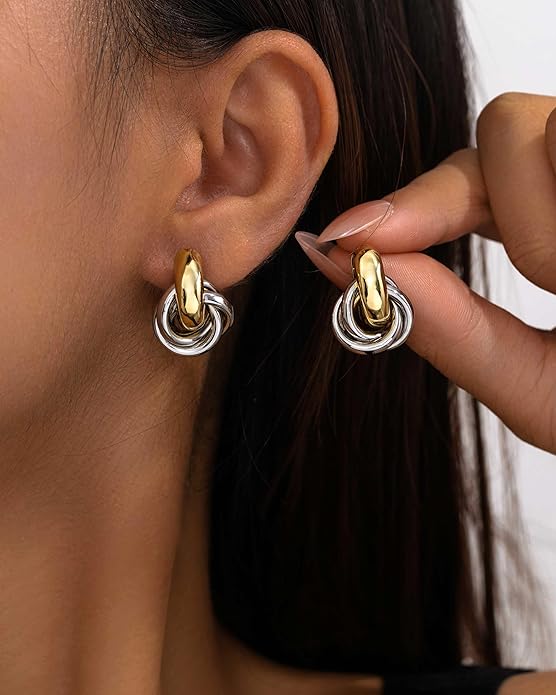 14K Gold Plated Knot Earrings for Women Gold Silver Earrings Heart Link Drop Dangle Earring Chunky Golden Knotted Statement Jewelry