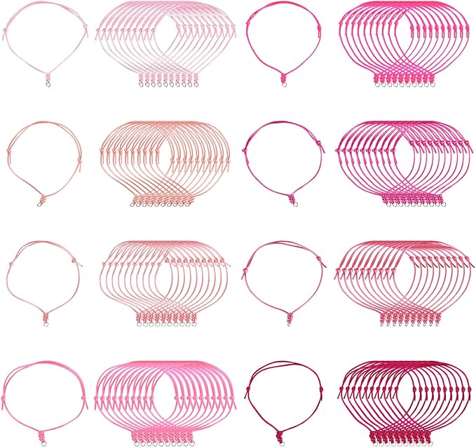 80Pcs Adjustable Braided Cord Colorful Waxed Thread Half Finished Bracelet with Jump Rings Knotting Bracelet Ropes for Wrist DIY Women Jewelry Friendship Bangle Decor 8.5-16cm Long-Pink
