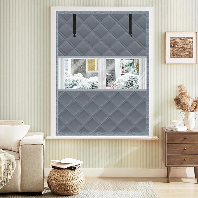 Winter Visible Insulated Window Curtain 39"x63", Oxford Cloth Thermal Insulated by Skloopearg
