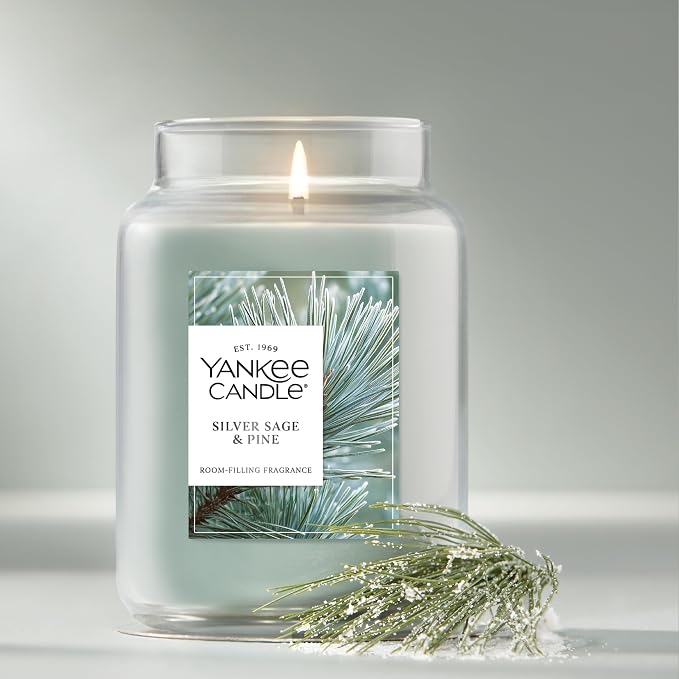Yankee Candle Silver Sage & Pine, Christmas Scented Candle, 22oz Large Jar - Image 4