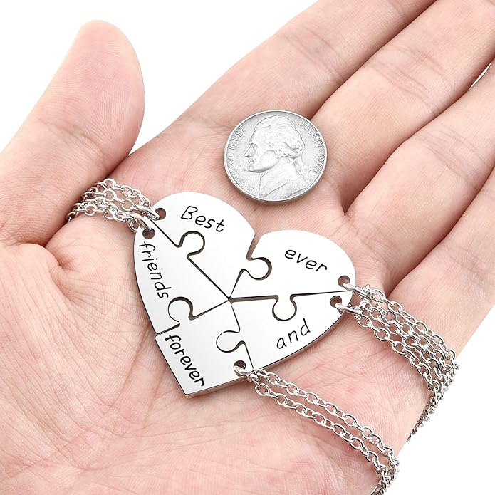 Jovivi Silver Tone Alloy BFF Necklace for 2-5 Best Friends Matching Heart Pendant Friendship Necklaces Women Jewelry Gift