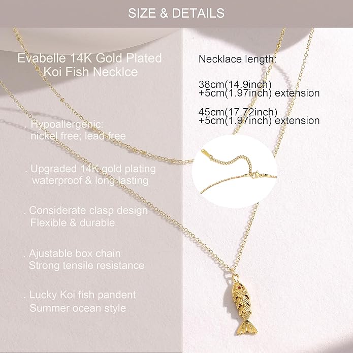 Evabelle Gold Layered Necklace for Women Trendy Jewelry 14K Real Gold Plated Chunky Chain Stackable Necklaces Dainty Choker Necklaces Rectangle Square Pendant
