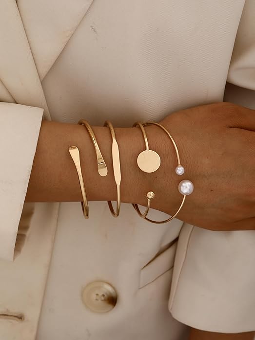 ÌF ME Gold Bangle Bracelets for Women, Indian Bangles Stackable Set, Multi Layer Textured 14K Gold Plated Chunky Bracelets Boho Jewelrys Set
