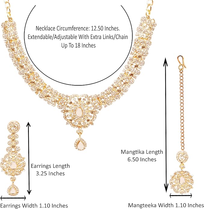 Touchstone Indian jewelry sets for women gold wedding tikka necklace set guest costume fancy bridal jewellery rhinestone crystal elegant formal prom evening wear dainty accessories