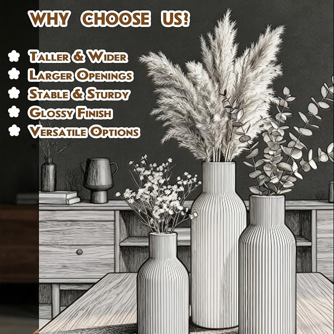 Colorful Ceramic Vases Set of 3, Smooth Vertical Ribbed, Minimalist - Image 7