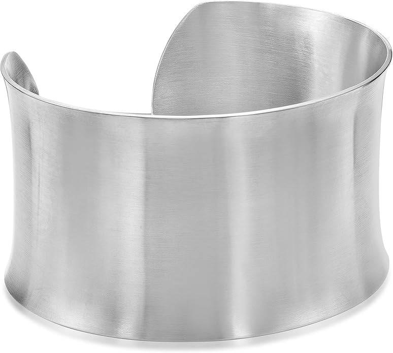 Lavari Jewelers 7 Inches Long Wide Open Cuff Bangle Bracelet for Women I 2.5 Inches in Diameter and 1.5 Inches in Height I Ion Plated Stainless Steel or Satin Finish Bangle for Her I Wide Bracelet