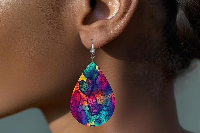 Teardrop Wood Earrings Light Weight Printed Image Dangle Jewelry, Fun and Funky