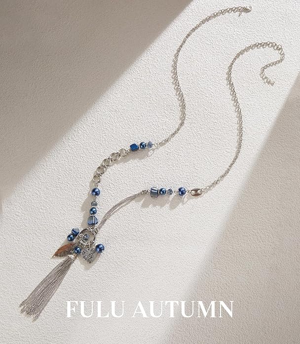FULU AUTUMN Long Necklaces for Women Trendy Long Chunky Beaded Necklace Boho Fashion Costume Jewelry Mothers Day Gifts for Her