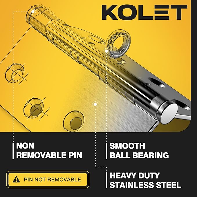KOLET Ball Bearing Door Hinges, 4 x 4 Inches Door Hinges, Heavy Duty Stainless - Image 4