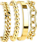 Gold Bracelets Set for Women Stack, Dainty Thick Bracelets Stack for Women Trendy, Simple Thin Gold Plated Cuff Stackable Bracelets With Beaded Cuban Paperclip Snake Rope Bangle Hand Chain Jewelry Gifts for Women Non Tainish