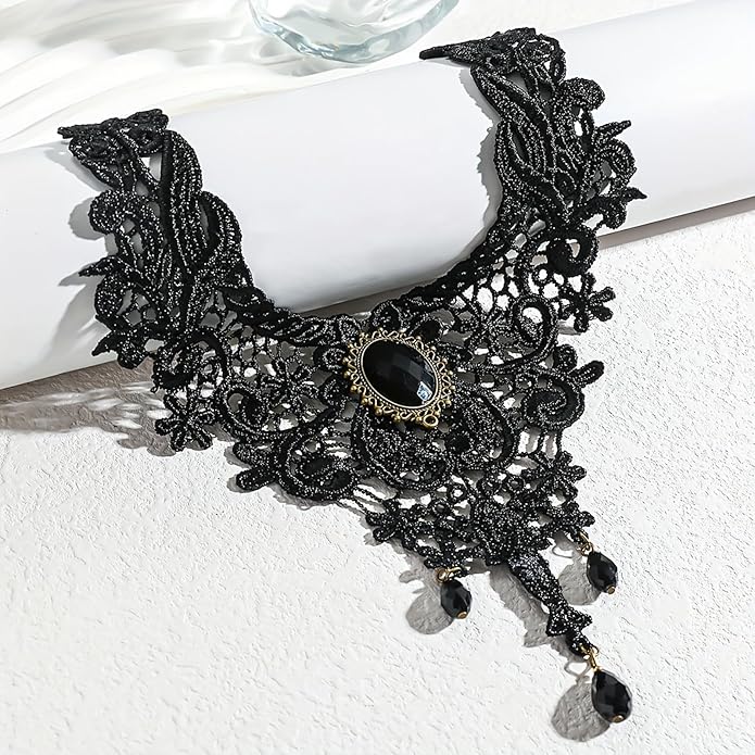 Fesciory Black Necklaces for Women, Adjustable Layered Velvet Leather Lace Collar Necklace, Goth Jewelry Gifts.