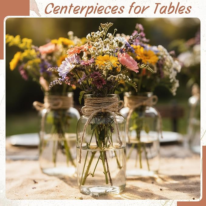 12 Pack Mason Jar Vases for Centerpieces, Wide Mouth Mason Jars - Image 3