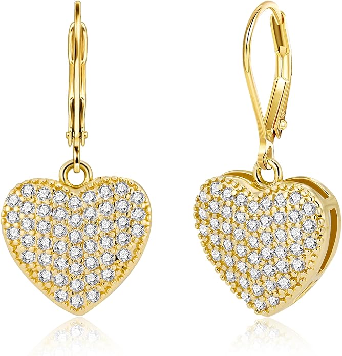 ALEXCRAFT 925 Sterling Silver Dangle Earrings, 14K Gold Plated Heart Waterdrop Earring for Women Trendy Hypoallergenic Leverback Earings Wedding Cubic Zirconia Dangle Earrings Jewelry for Women