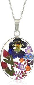 Amazon Essentials Sterling Silver/Gold Over Sterling Silver Pressed Flower Pendant Necklace