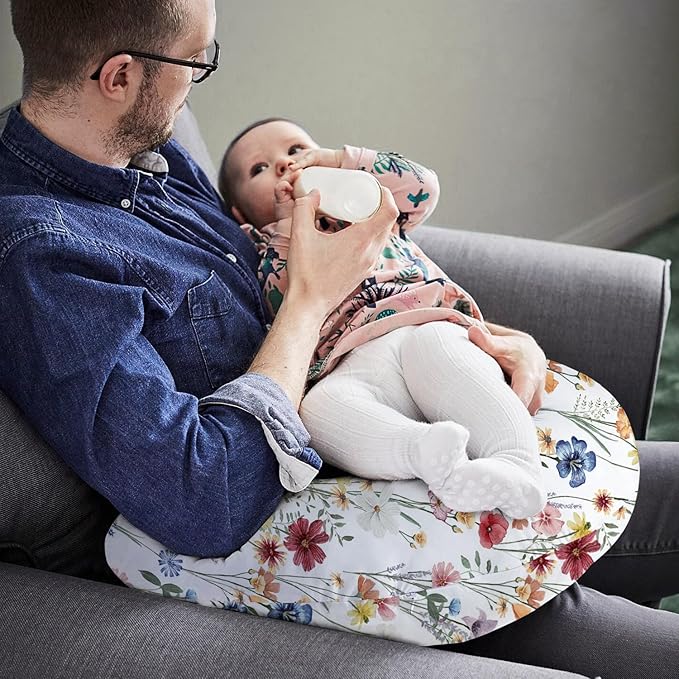 Little Grape Land Nursing Pillow for Infants, Breastfeeding Pillows, Baby Support Pillow for Nursing, Bottle Feeding, Tummy Time with Machine Washable Cover & Breathable Filling (Spring Flower)