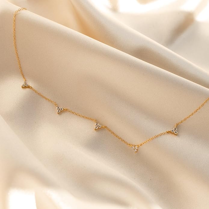 Valentines Day Gifts for Women Her - Dainty Necklaces for Women Cute Station Choker Simulated Diamond Necklace Simple Layering CZ Necklace Trendy Jewelry Gifts