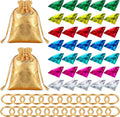 Chalyna 60 Pcs Acrylic Diamond Gem Jewelry Alloy Gold Round Ring Set Halloween Party Favor Pirate Treasure Hunting Cake Decor with Gift Bag for Birthday (Bright Style)