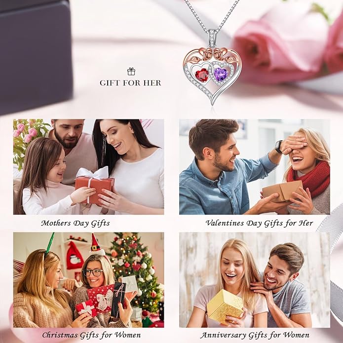 Iefil Valentines Day Gifts for Her - 925 Sterling Silver Rose Heart Necklaces for Women, Anniversary Birthday Gifts for Wife Girlfriend Mom