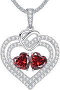 LOUISA SECRET Sparkling Double Heart Birthstone Necklaces for Women, 925 Sterling Silver Fine Jewelry, Pendant Heart Necklaces Birthday Anniversary Christmas Gift for Women Wife Mom Girlfriend Lady