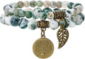 Bivei Natural Semi Precious Gemstone beads bracelet for women - Life Tree and Leaf Charm Energy Reiki Crystal Stretch Bracelets