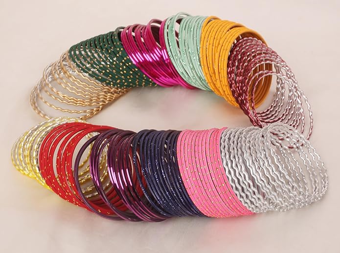 Touchstone indian bangles bracelets for women colorful churiyan set return gifts jewelry chudiya bulk pack bollywood metal bangle sets 12 textured vintage colors. Set of 144